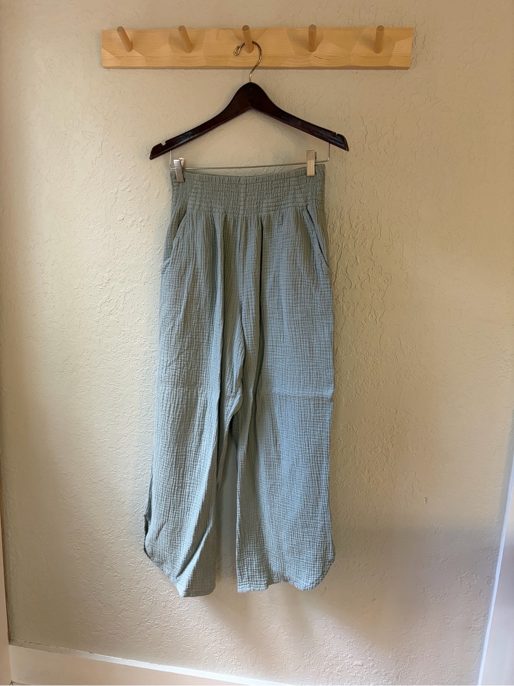 Marine Layer Cotton Muslin Wide-Leg Pull-On Pants - Sage